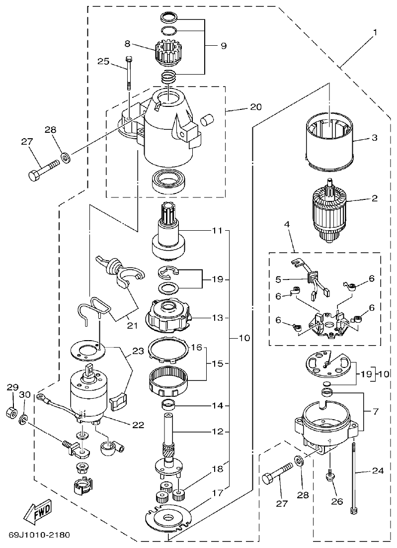 Yamaha A1 STARTING MOTOR parts diagram